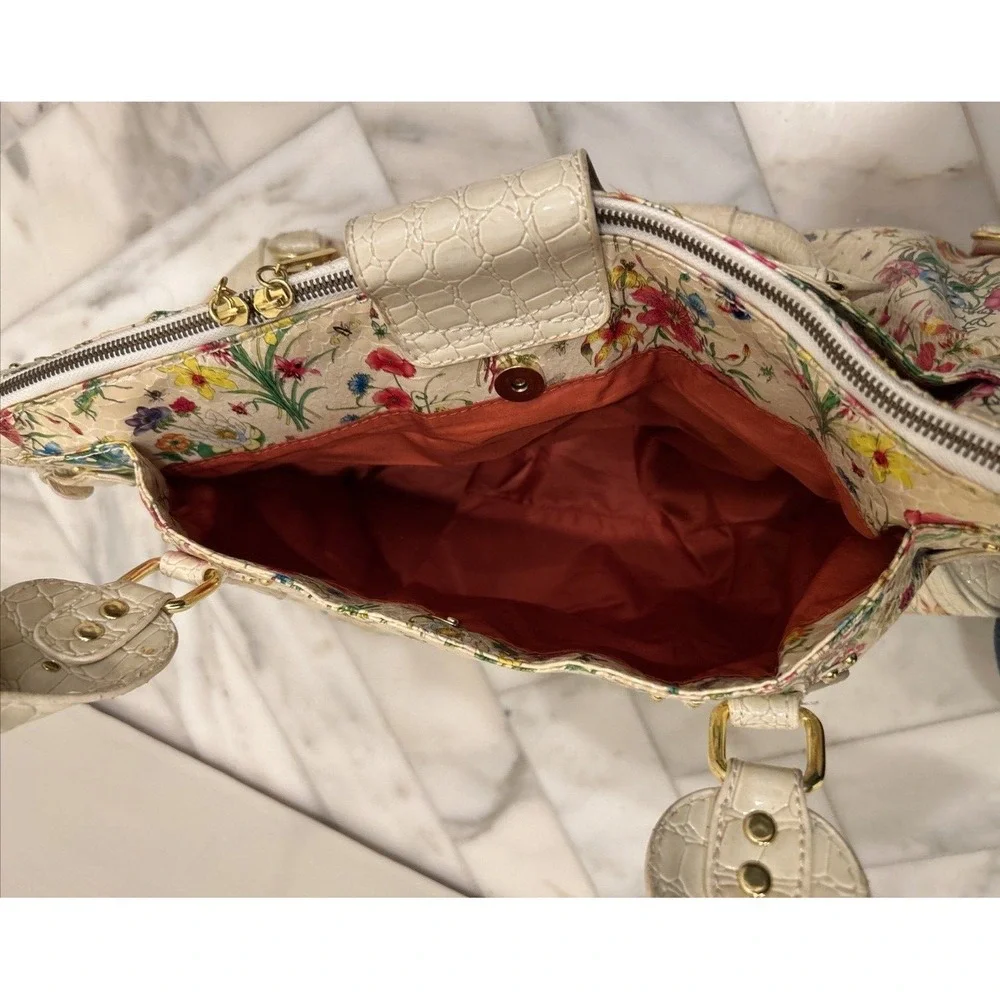 Nicole Lee Large Tote Bag/Purse Cream‎ w Floral Design